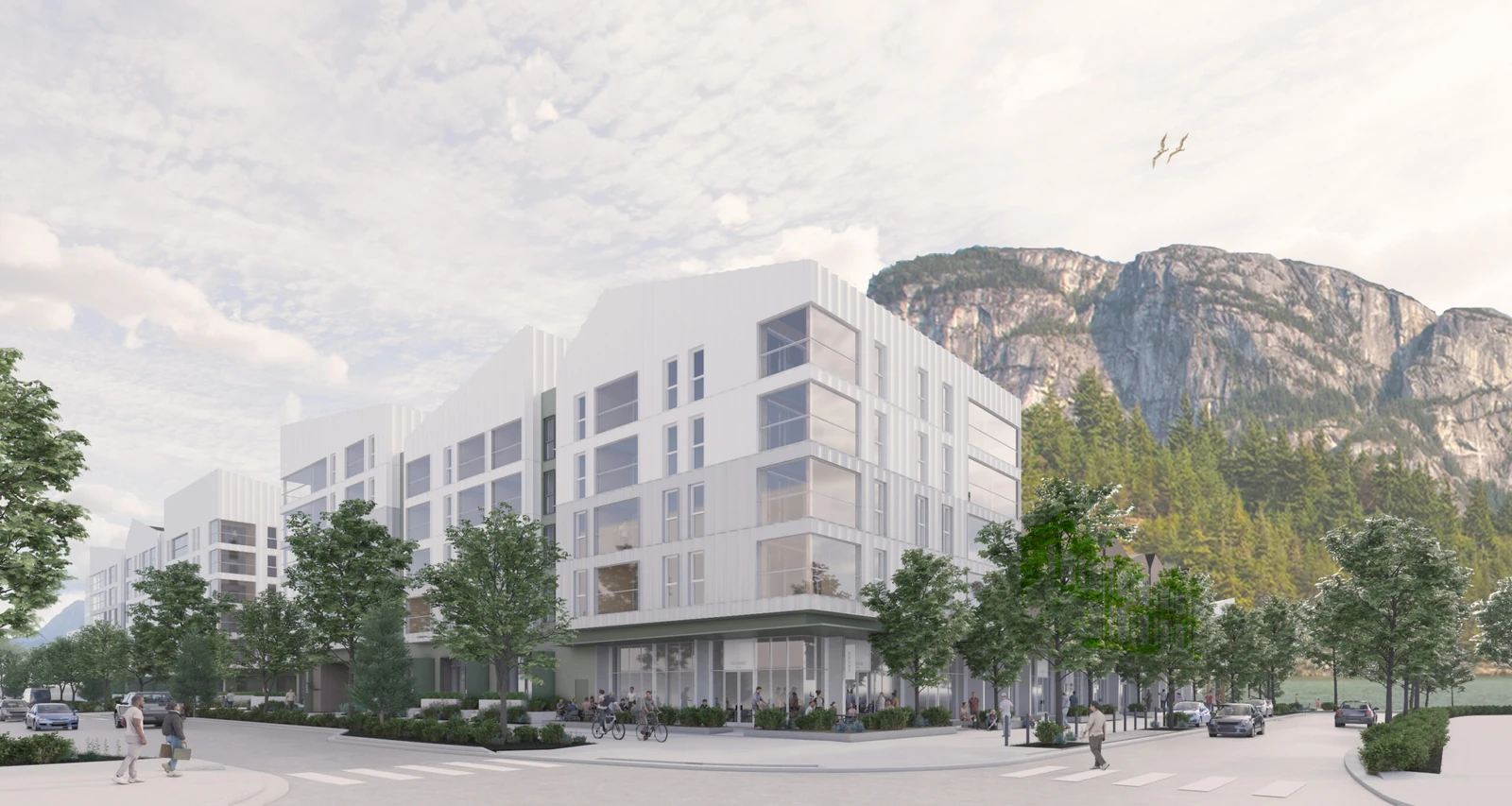 Contemporary building in forest landscape