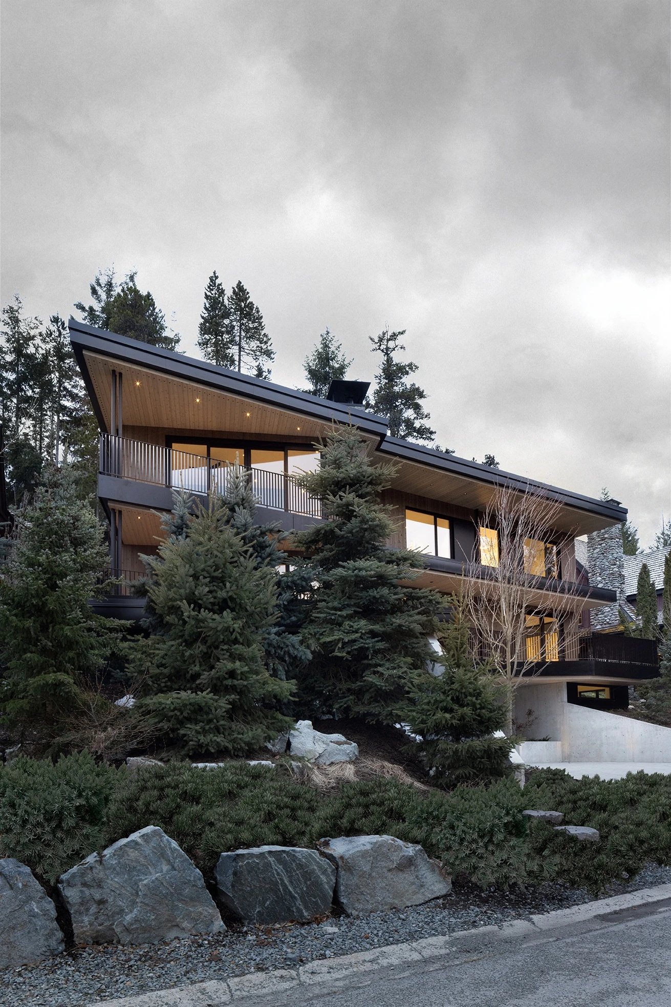 Contemporary building in forest landscape